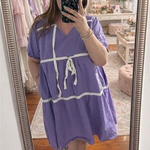 Purple Tiered Midi Dress with Tie Detail